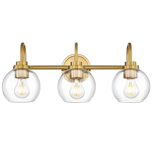 Gold 3-Light Bathroom Vanity Light Fixtures with Globe Clear Glass - Up/Down Mount