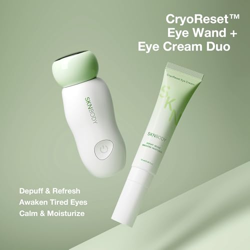 SKNBODY CryoReset¢â Eye Duo System Cryotherapy Cooling + SonicTap¢â Eye Wand and Eye Cream Set, Under Eye Massager with Gentle Vibration, Refreshes Tired Eyes and Helps Reduce Puffiness