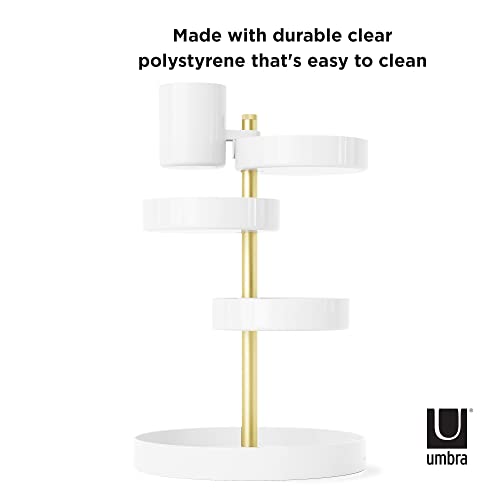 Umbra Pirouette Rotating Cosmetic Organizer White/Brass - Adjustable & Modern Vanity Storage