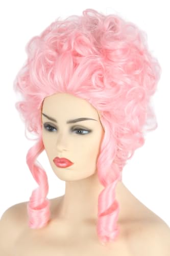 Pink Powdered Beehive Drag Queen Wig for Women Girls - Renaissance Bouffant Short Curly