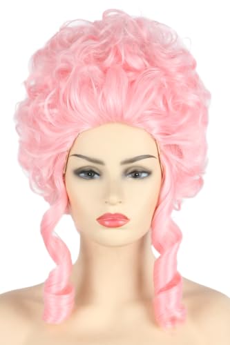 Pink Powdered Beehive Drag Queen Wig for Women Girls - Renaissance Bouffant Short Curly
