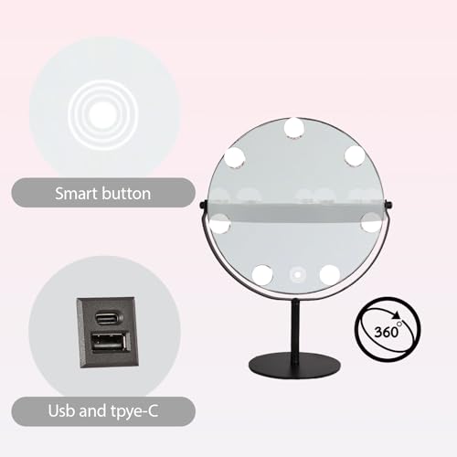 Lighted Makeup Mirror with 7 LED Bulbs, Dimmable & 360° Rotation, Black, 11.8x17 Inches