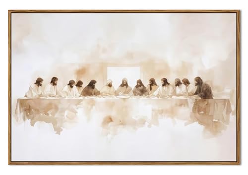 Christian Last Supper Wall Art Canvas with Floating Frame - Religious Home Decor 12x16 in