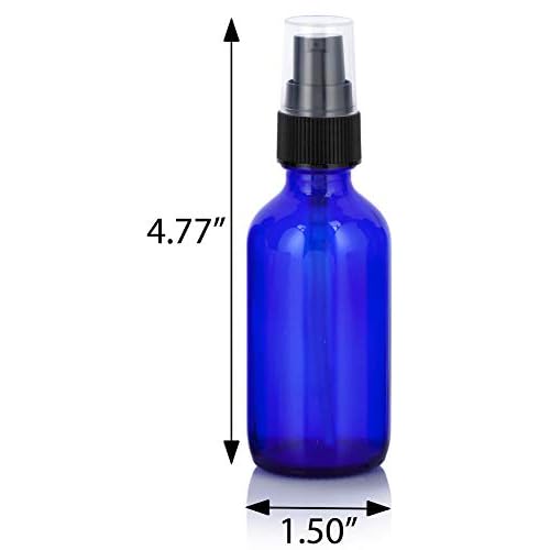 JUVITUS 2 oz Cobalt Blue Glass Boston Round Black Treatment Pump Bottle (24 Pack) + Travel Size Foamer for Soap