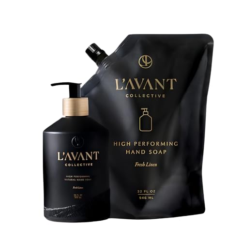 Plant-Based Hand Soap & Refill Bundle - Fresh Linen Scent, Aloe, Reusable Glass Bottle
