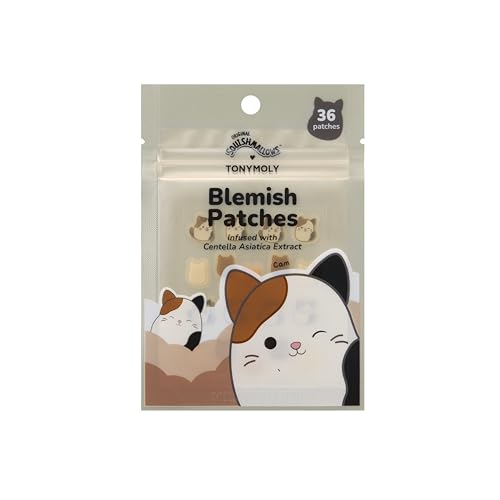 TONYMOLY x Squishmallows Cam the Calico Cat Blemish Patches ? Centella Asiatica Hydrocolloid Acne Treatment Stickers for Face ? Cute K-Beauty Pimple Patch ? 36 Count