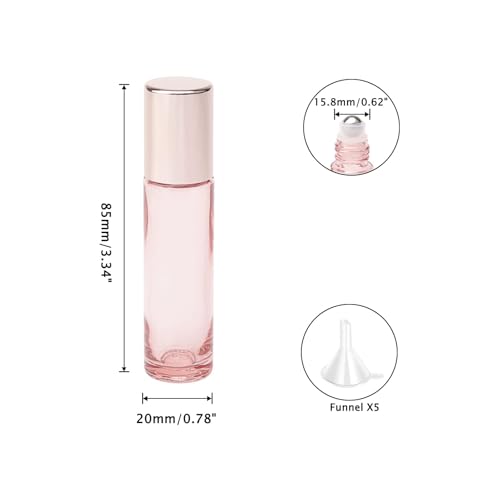 45Pcs 10ml Essential Oil Roller Bottles, Thick Glass Roll on Vials Massage Containers with Stainless Steel Roller Ball for Perfumes Aromatherapy Lip Balms, Rose Gold