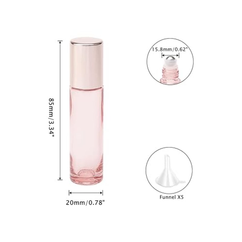 45Pcs 10ml Essential Oil Roller Bottles, Thick Glass Roll on Vials Massage Containers with Stainless Steel Roller Ball for Perfumes Aromatherapy Lip Balms, Rose Gold