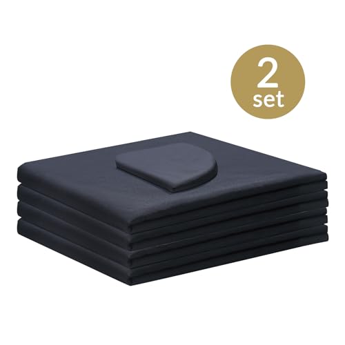 Black Microfiber Massage Table Sheet Sets 3 Piece - 2 Sets with Fitted & Flat Sheets & Face Covers