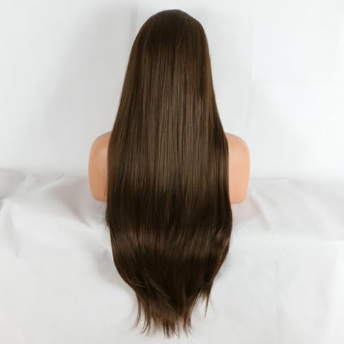 Kalisa Brown Lace Front Wig 24 Inch Long Silky Straight Dark Brown High Density Synthetic Wig - Natural Look, Glueless & Heat Resistant