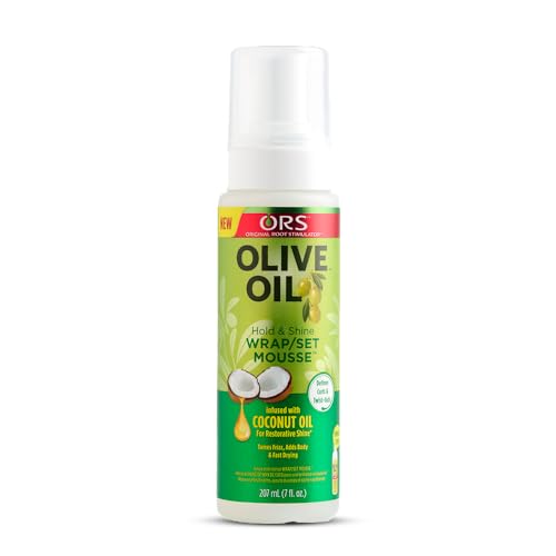 ORS Olive Oil Hold & Shine Wrap Set Mousse Infused with Coconut Oil - Fortifying Creme Hairdress infused with Castor Oil - Nourishing Exotic Scalp Oil with Babassu Oil - Bundle