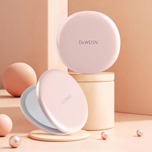 deweisn Compact Mirror,Portable Travel Makeup Mirror with Lights 1X/5X Magnification LED for Purse,Pocket,Handheld,2-Sided Folding Small Mirror Adjustable Brightness,Pink