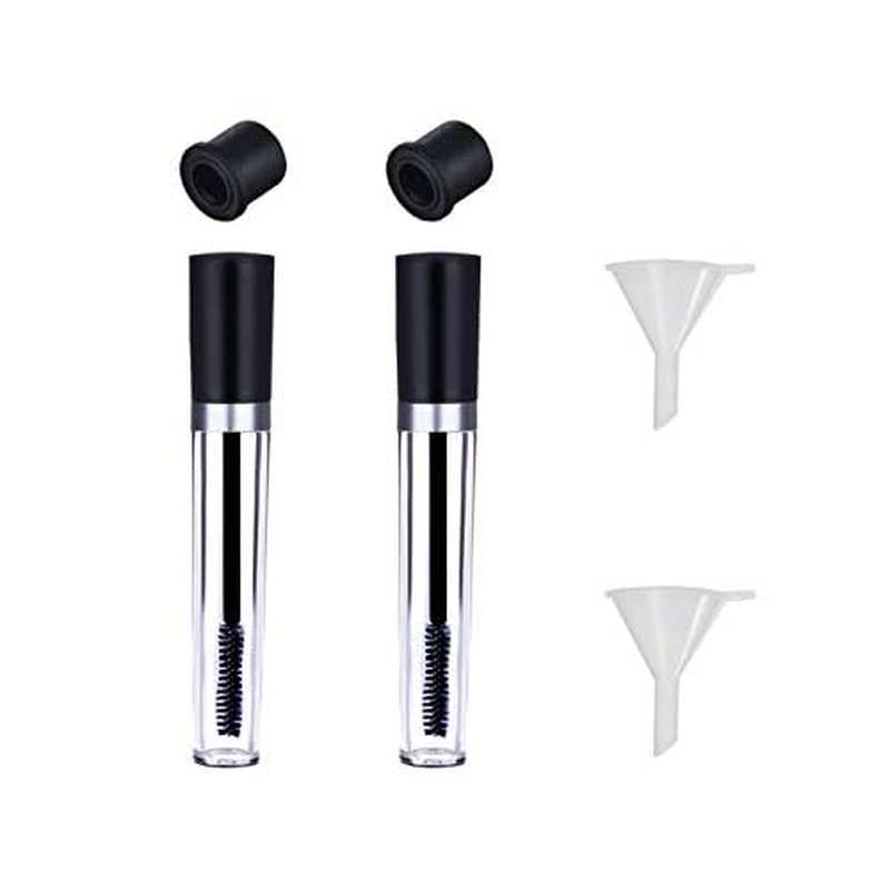 2 Pcs 8 mL Empty Mascara Tubes With Eyelash Wand, Rubber Inserts and Funnels for Castor Oil, Ideal Kit for DIY Cosmetics, Includes 2 tubes, 2 rubber inserts and 2 funnels