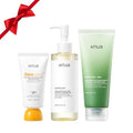 Anua After sun care trio set, Heartleaf Cleansing Foam+ Zero-Cast Moisturizing Finish Sunscreen, Heartleaf Pore Control Cleansing Oil, Face wash, Oil Cleanser, Facial sunscreen, Korean skincare set