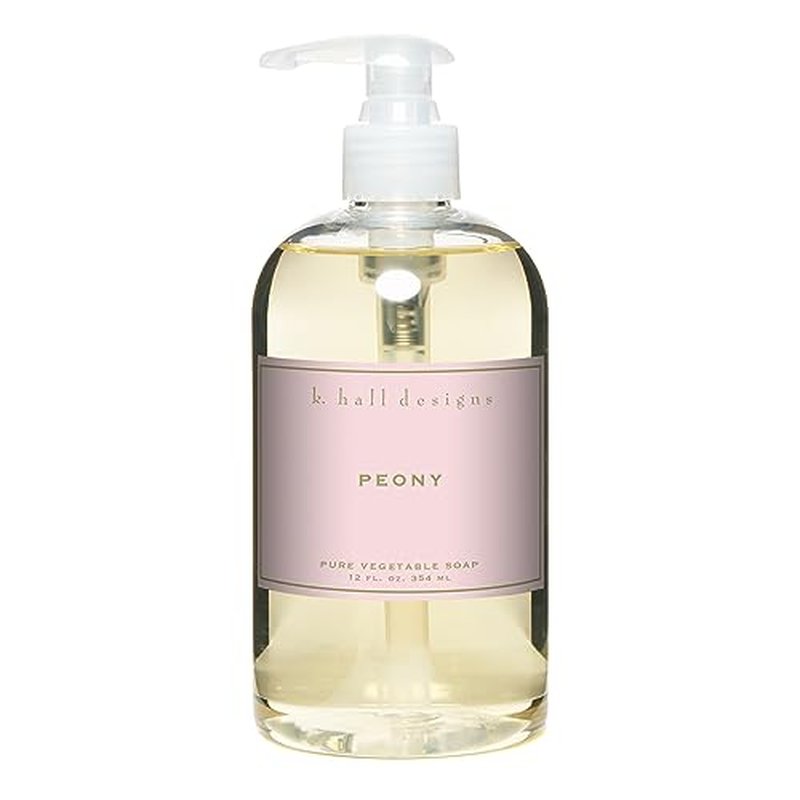K. Hall Designs Peony Liquid Hand Soap, Delicate Peony Scent with Watery Notes, Natural Liquid Soap for Bathroom & Kitchen, Plant-Based Formula, 12 fl oz