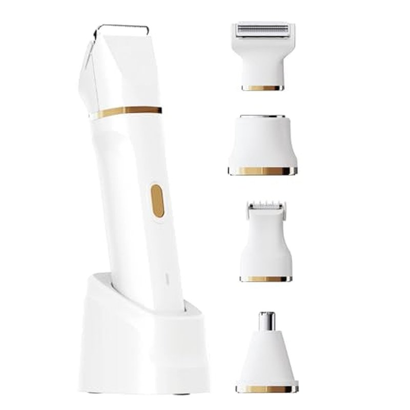 ele ELEOPTION Electric Razors for Women 5-in-1 Waterproof Wet Dry Electric Shaver with USB Charge Dock, Legs Hair Remover, Body Shaver for Beard Bikini Trimmer for Women White