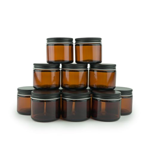 2oz Amber Glass Jars with Black Lid - Pack of 12, Reusable & Sun-Protected for Beauty & Candles