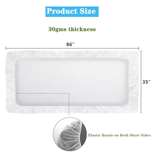 Disposable Fitted Massage Table Sheets 30 Pack - Breathable Non-Woven Covers for Spa & Salon, 35x86 Inches, White