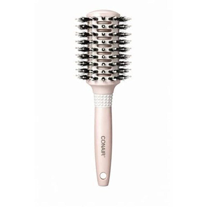 CONAIR Ceramic and Wood Shines & Smoothes Vented Boar Bristle Round Hair Brush, hairbrush for women, reduce frizz and add shine, natural wood handle, distributes heat evenly, hair dryer brush