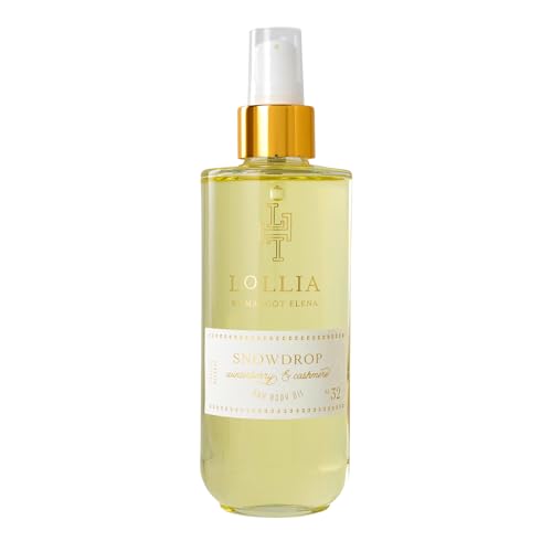 Lollia Snow Drop Dry Body Oil, 6.8 fl oz, 202 ml, Winterberry & Cashmere Scented After Shower Oil for Women, Hydrating Moisturizer for All Skin Types, Luxury Self Care