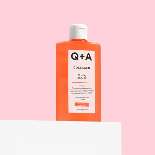 Q+A Collagen Body Oil (150ml), Nourishing Body Moisturizer with Vegetable Collagen, Immortelle Oil and Omega-9, Supports Firmness, Boosts Elasticity and Targets Stretch Marks, Vegan and Cruelty Free