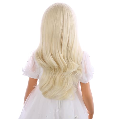 Kids Blonde Wig with Bangs - Light Blonde, Long Curly Wavy Costume Wig for Girls