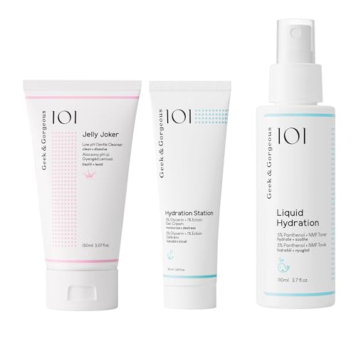 Geek & Gorgeous Summer Skin Rescue Kit ? Jelly Joker Cleanser, Liquid Hydration Toner Mist & Hydration Station Gel Cream ? Ultimate Cleanse & Moisture Trio for Healthy, Glowing Summer Skin
