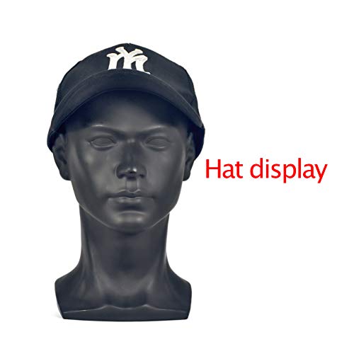 FanLin Male Mannequin Head Display Stand for Wigs Hats Glasses Jewelry - Matte Black