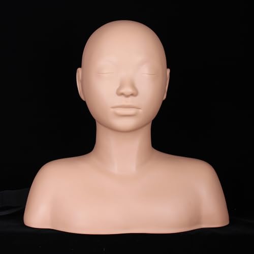 Chocolate Silicone Practice Mannequin Head for Makeup & Massage Training - Reusable Cosmetology Model with Shoulder Strap