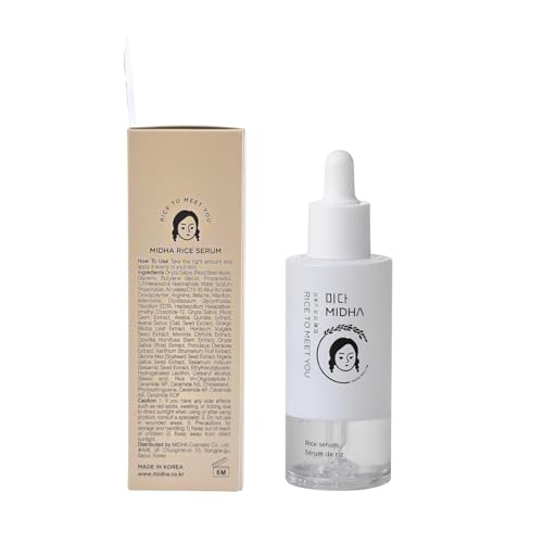 MIDHA Rice Serum, 1.69fl.oz/50ml, Deep hydration, Skin barrier support, Lightweight, Moisture, Radiant, Long-lasting Moisture care, balanced skin appearance, Nourishing