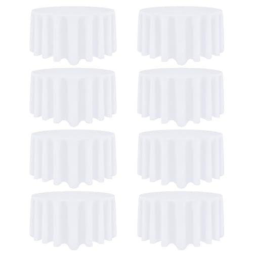 Heneger 8 Pack 120 Inch White Round Tablecloth for 48-96 Inch Tables