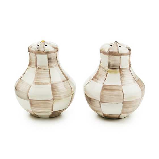MacKenzie-Childs Salt & Pepper Set Small Mocha Check - Brown & White Kitchen Decor