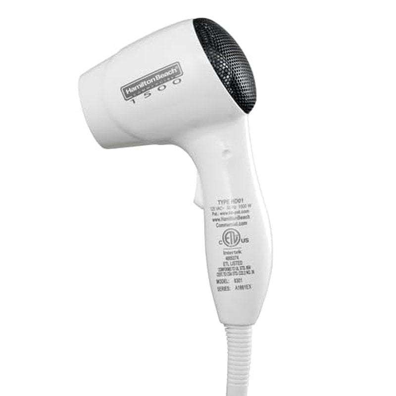 Hamilton Beach Commercial Wall-Mounted Hair Dryer, 1500 Watts, White, 8251