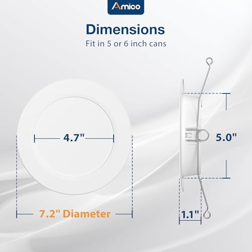 Amico 6 Inch Recessed LED Can Lights 5/6 Inch, 24 Pack, 5 CCT Flat Lights, White