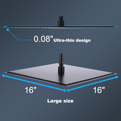 16-Inch Ultra Thin High Pressure Rain Shower Head Matte Black with Nozzles
