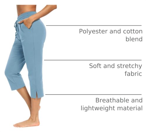 Medium Light Blue Wide Leg Capris for Women - Casual Summer Jogger Pants with Pockets