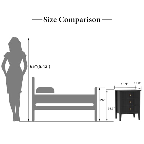 Black Fluted Nightstand 19 Inch with 3 Drawers - Small Living Room Storage - Variation of THIS Listing