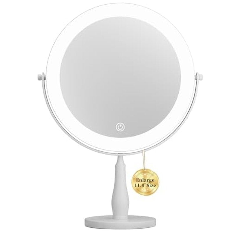12" Extra Large 16.54" Tall Lighted Makeup Mirror, 1X/5X, 2-Sided Magnifying Mirror with 96 LEDs, 3 Color Dimmable Lights, 360¡Æ Swivel, LED Vanity Mirror, White - Great Gift