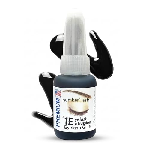 #1Eyelash Extension Premium Professional Adhesive Glue, Black, 0.34 Fl Oz, Made in USA, Water Resistant for License Used only.