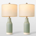 Set of 2 Green Ceramic Bedside Lamps - 23.75" Modern Farmhouse Table Lights