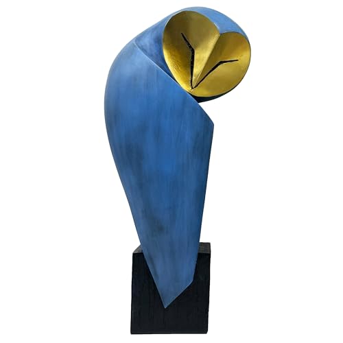 Blue Mid-Century Modern Owl Statue - 15 Inch Home Decor Sculpture