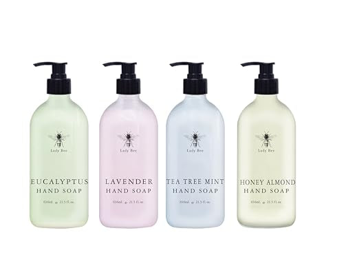 Liquid Hand Soap Set with Pump Dispenser - Eucalyptus, Lavender, Tea Tree Mint & Honey Almond, 4 Pack, 21.5 fl oz Each