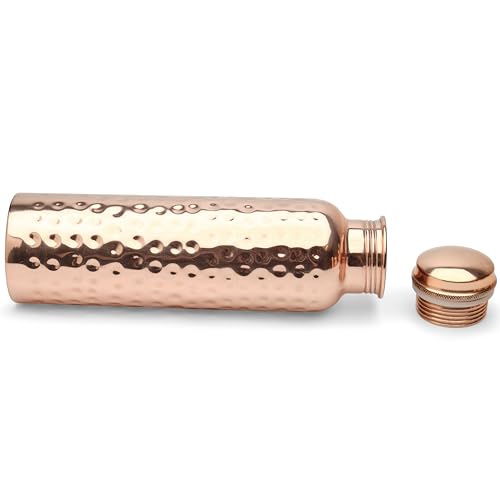 Set of 4 Hammered Copper Water Bottles 34 oz with Leak-Proof Caps - Pure Copper Hydration