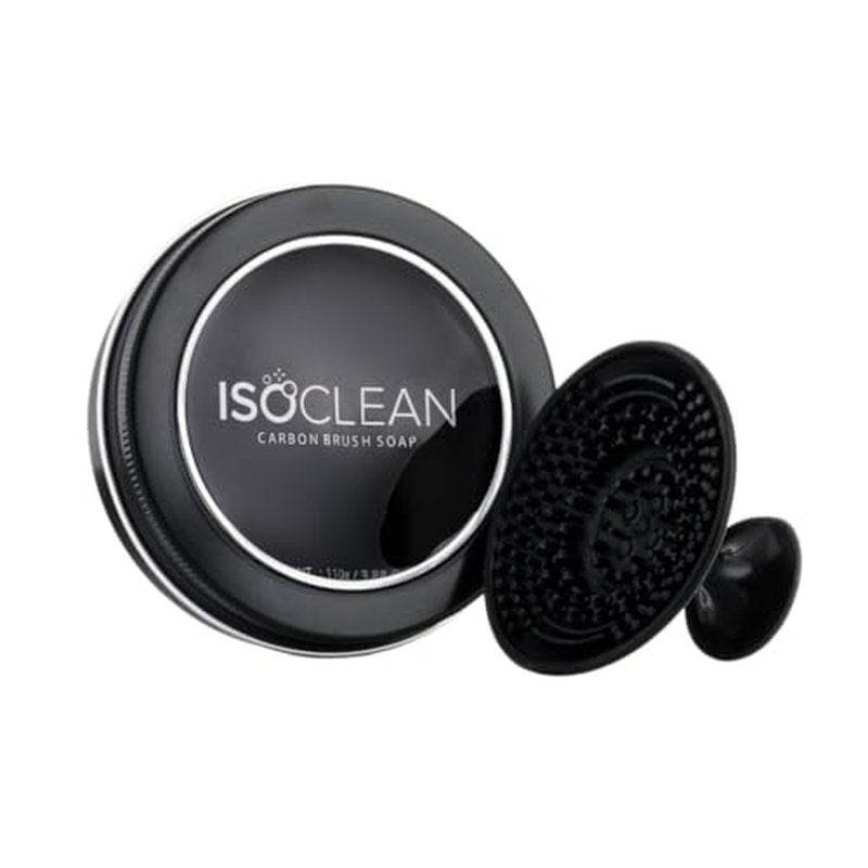 ISOCLEAN Carbon Brush Soap - Solid Makeup Brush Cleaner with Scrubbing Mat, Made from Charcoal, Easy to Use, Removes Dirt and Residue from Makeup Brushes and Sponges, Vegan, Not Tested on Animals