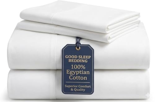 King Size Egyptian Cotton Bed Sheets Set - White, 4 Piece, Deep Pocket