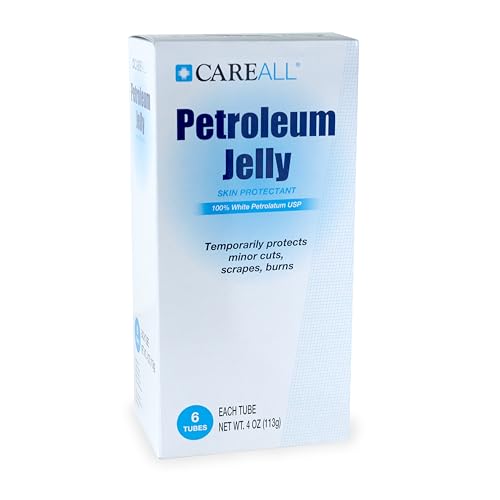 CareALL Petroleum Jelly 4 Oz. Tube (6 Pack), Unscented, 100% Pure White Petrolatum Jelly USP, Moisturizer for Dry Cracked Skin and Lips, Protectant for Minor Cuts, Scrapes, Burns.