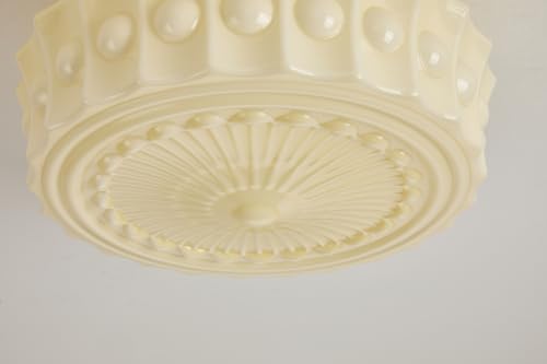 Vintage Milk Glass Flush Mount Ceiling Light Cream Yellow Shade with Brass Base