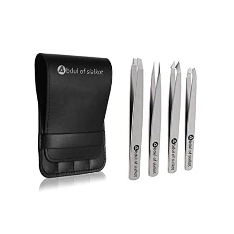 Eyebrow Tweezer Set for Women & Men Professional Slant and Pointed Tweezers Set with Case Precision Tweezers Kit for Facial Hair, Splinter and Ingrown Hair Removal(Sliver4 piece)