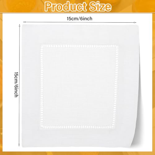 White Linen Cocktail Napkins 80 Pcs 6x6 Inch Hemstitch Bulk Set - Jerify