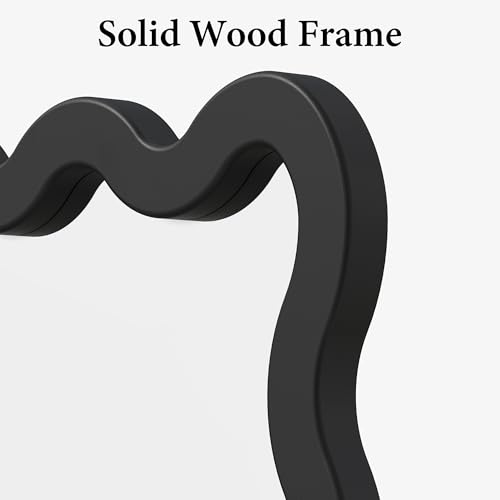 Matte Black Wavy Bathroom Wall Mirror 24x36 Solid Wood Frame - Vertical or Horizontal Mount